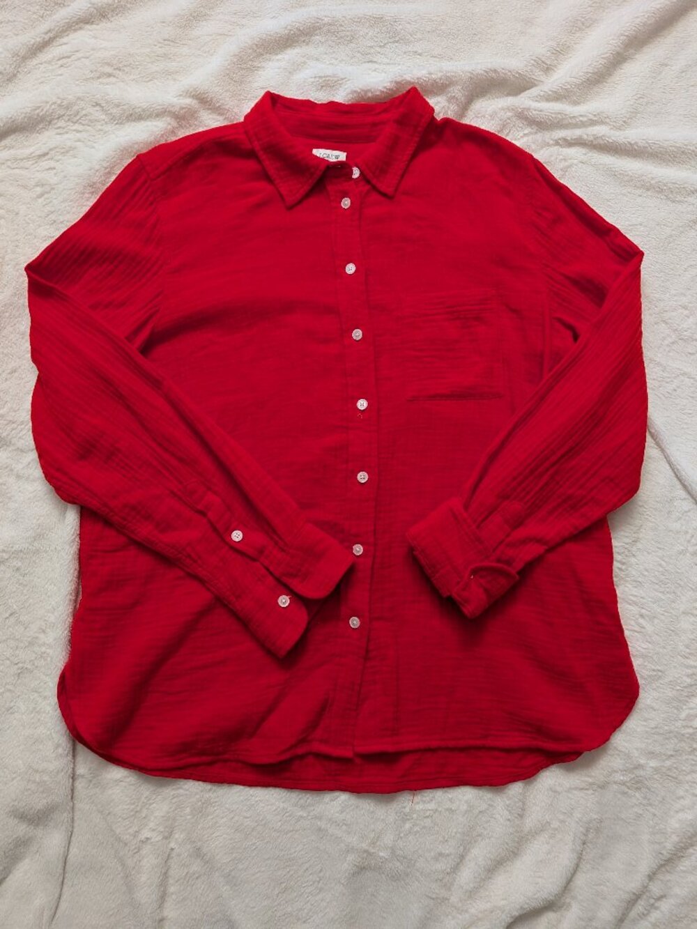 J.Crew Red 100% Cotton Gauze Button Down Shirt L Coastal Preppy Relaxed